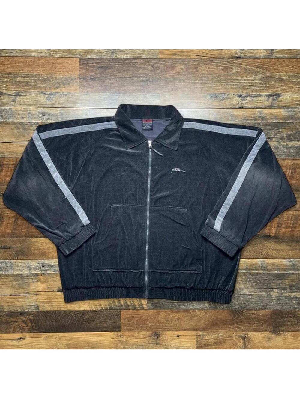 Vintage FUBU Black Velour Embroidered Full Zip Jacket 2XL.